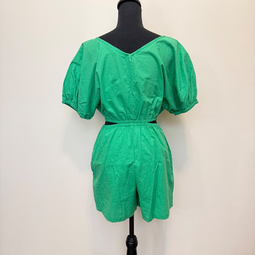 Day + Moon Green Cutout Puff Sleeve Romper Cotton Women S Summer Shorts Playsuit - Picture 3 of 9